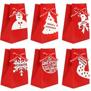 6 X Noël Elf Party Sacs Papier Kraft Sac Cadeau poignée recyclable Loot Sac