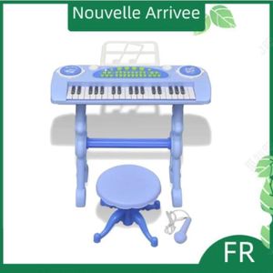 CLAVIER MUSICAL 37 touches - Clavier jouet d'enfants et tabouret/microphone - Bleu Vogue LEC