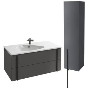 MEUBLE VASQUE - PLAN Meuble lavabo simple vasque 100 cm JACOB DELAFON Nouvelle Vague gris brillant + colonne de salle de bain version droite