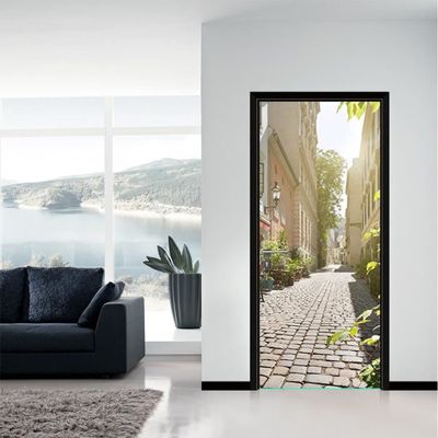 Sticker Porte Trompe l'oeil 3d 95x215cm Paysage de cascade Porte Papier peint Mural Auto-adhésif Imperméable Amovible Vinyle Autocollant Salon Chambre Cuisine Salle de bain Placard Toilette