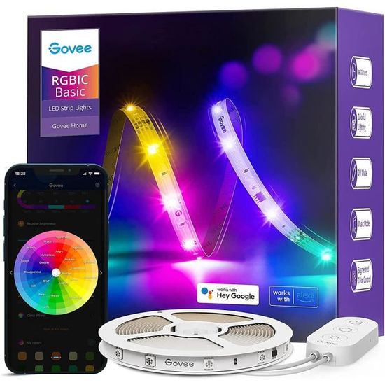 Govee Ruban LED 5m, WiFi Bande LED RGB Multicolore, App Contrôle