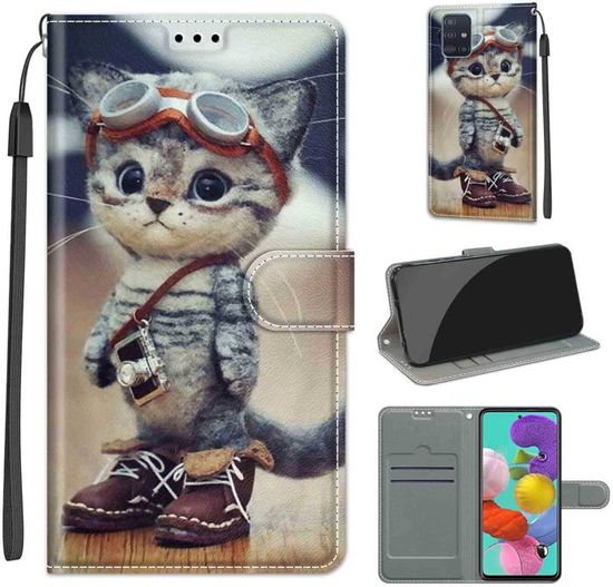 Étui Portefeuille Pour IPhone Et Samsung Galaxy – Design Chat Sur La Lune, Cuir Synthétique MN0584