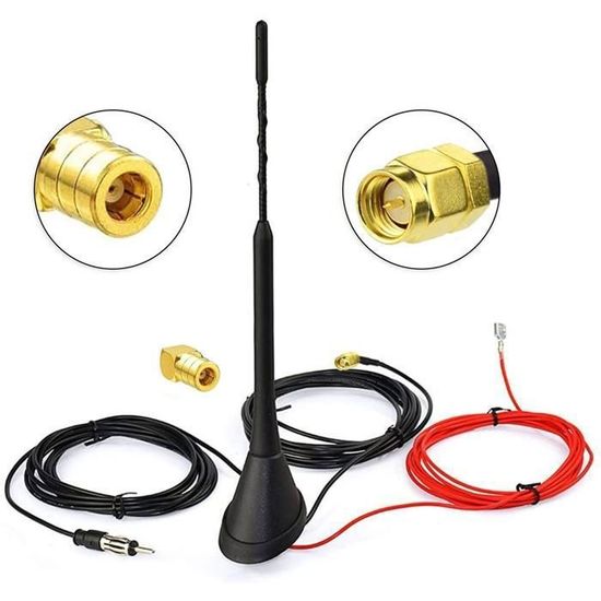 Antenne Voiture Courte 4cm Amplifiée - Aluminium, FM/DAB, Universelle, Vis Fournies, Bleu/rouge/noir