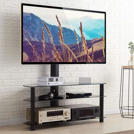 RFIVER Meuble TV avec Support Pivotant Hauteur Réglable pour TVs et Ecrans  LCD LED de 32 à 65 Pouces 3 Étagères TW1002 - Cdiscount Maison