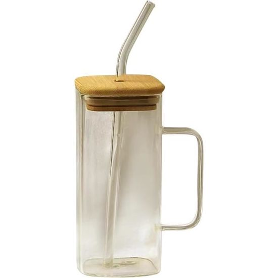 Anhow Lot De 4 Verre Avec Paille, 350ml Striés Verre Bubble Tea Avec Couvercle Et Paille Verre Canette Pour Smoothie Biere Cocktail Cafe Soda Cola Transparent