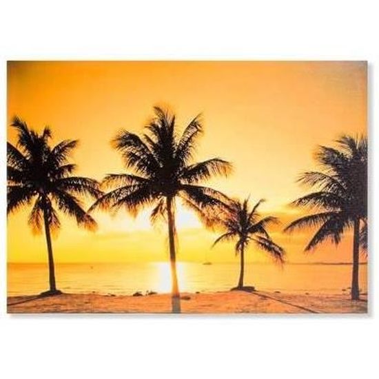 Cadre Toile Tableau Plage Et Palmier Coucher De Soleil Mer 70 X 50 Cm Cdiscount Maison