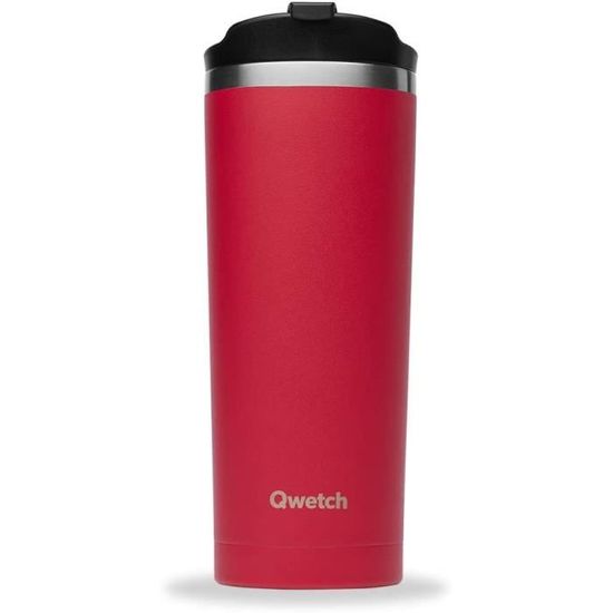 Qwetch Travel Mug Isotherme Matt Framboise 470ml Mug Café & Thé Nomade en Inox 6h Chaud