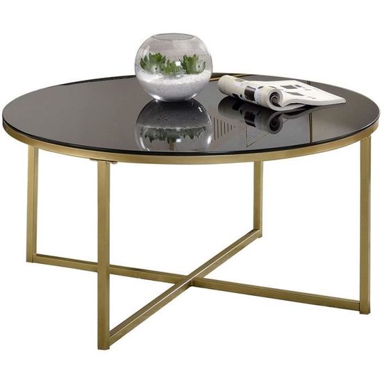 Table D'Appoint Rond En Verre Trempé Noir - Pied Métal Chromé Réglable En Hauteur (40-65 Cm) - Pour Salon, Chambre