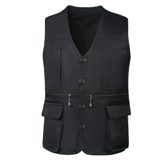 Gilet de Pêche Homme en Maille sans Manche à Séchage Rapide - Noir Noir