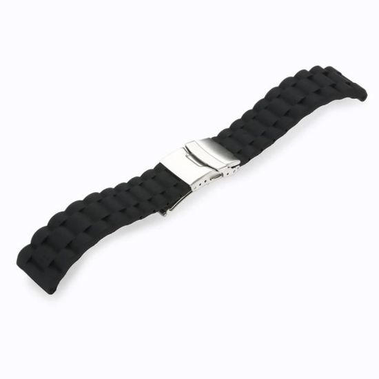 Bracelet De Montre En Silicone à Déployante - Modèle Stripes Orange - Largeurs 18, 20, 22, 24 Mm - Unisexe