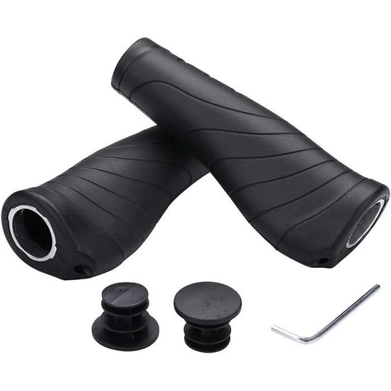 TOPCABIN Paire de poignées ergonomiques pour vélo – Caoutchouc de maintien large avec poignées de verrouillage en aluminium pour VTT (bouchon de verrouillage en aluminium + poignées) Blanc