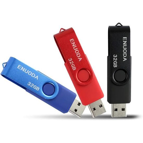 Clés USB 32 Go Lot De 3 - SIMMAX - USB 2.0 - Couleurs Rose, Bleu, Vert - Mini Design Avec Anneau