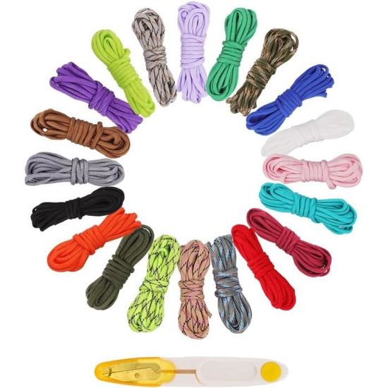 Lot Paracord 550 - 16 Couleurs, Cordon Nylon 4mm, Multifonction, 58 Brins