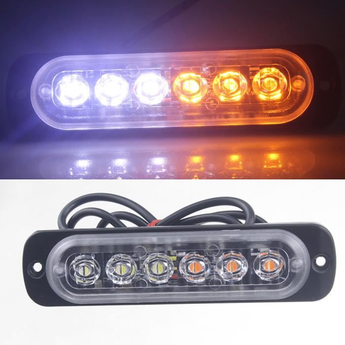 Phares voiture Avertissement balise détresse camion l'ambre 6 LED Barre lumière stroboscope Flash risque RW071355