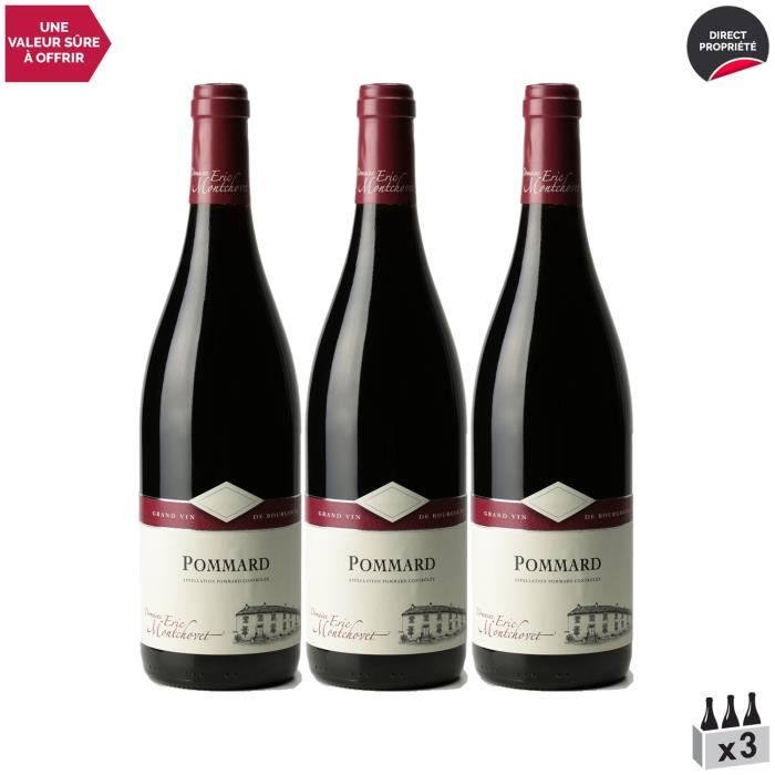 Pommard Rouge 2015 - Lot de 3x75cl - Domaine Eric Montchovet - Vin AOC Rouge de Bourgogne - Cépage Pinot Noir