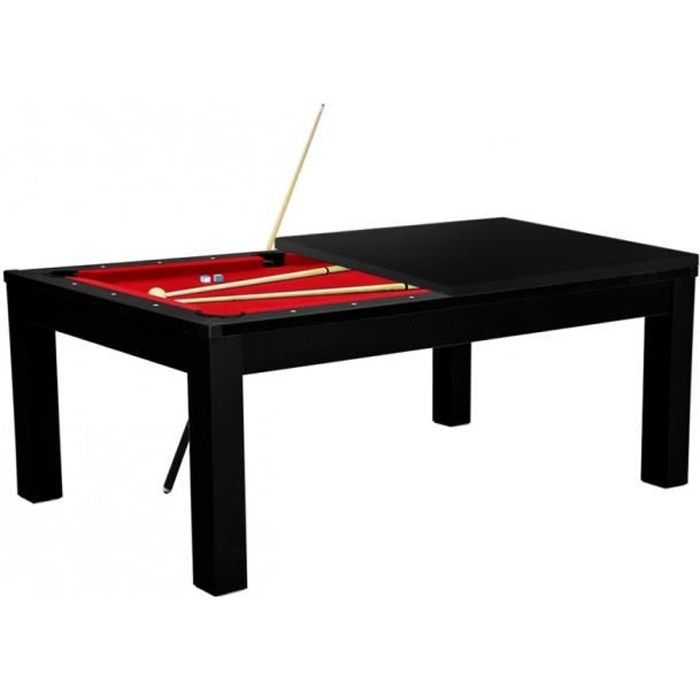 Meyer TableBillard - Table À Manger Convertible en Billard 7FT - Noir - Tapis Rouge - 214 x 112.5 x 85 cm