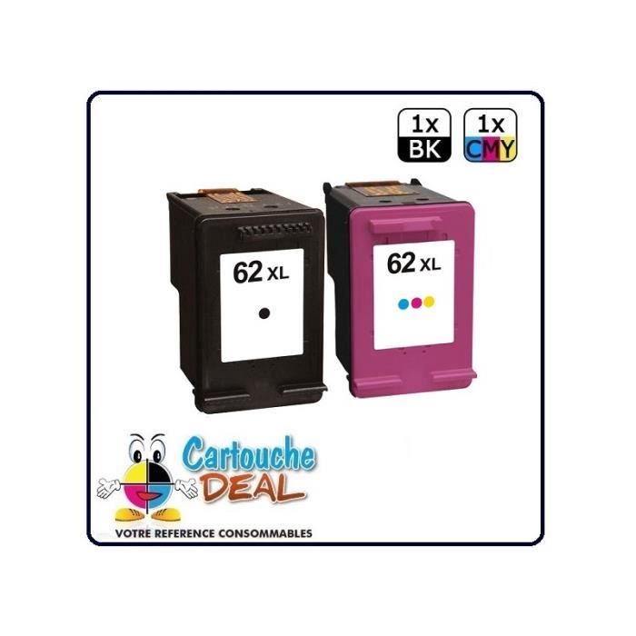 HP 62XL : Lot 2 cartouches compatible pour Envy 5640 5640 5644 5660 5660 7640 7640 OfficeJet 5740 5742 - HP62 XL