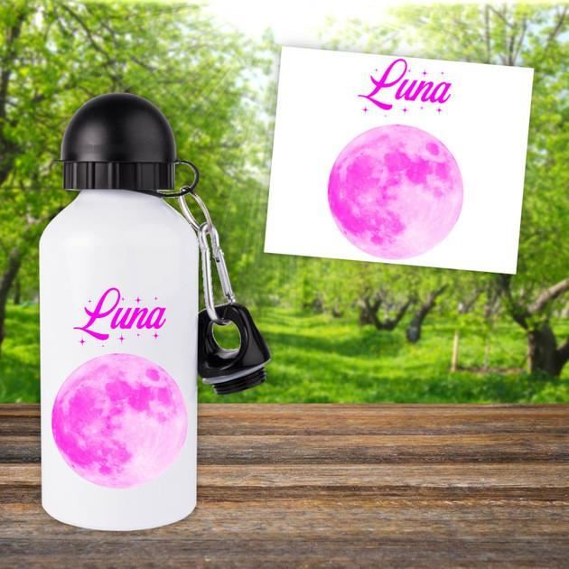 Gourde personnalisée pour enfant modèle lune rose