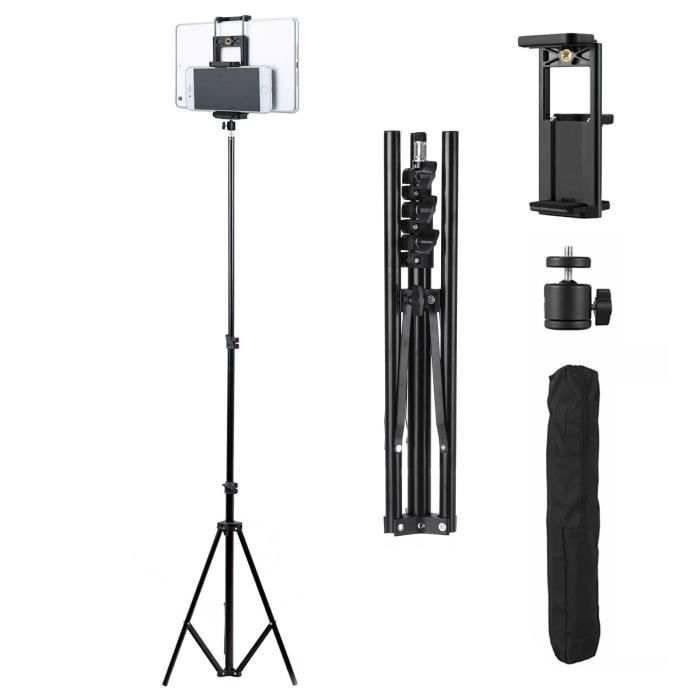 Support Trépied Réglable 2,1M Appareil Photo Téléphone Tablette Universel Noir