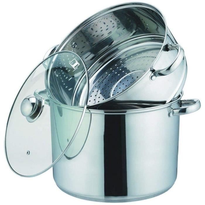 Kamberg 0008072 Couscoussier - Cuit Vapeur - Faitout 3 en 1 Diamètre 26 cm 10 Litres Acier Inoxydable Haute Qualité Couvercle 19