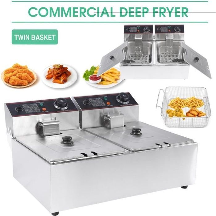 Friteuse électrique cuve inox doubles thermostats 12L Family Fryer sierreshop®