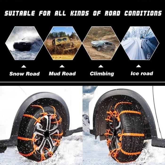 Chaînes neige,10X chaînes antidérapantes pour voiture, pneu neige, roue, ceinture en Nylon pour véhicules - Type Black -F