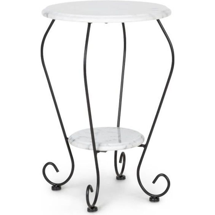 Blumfeldt Patras Flower Table d'appoint ronde - Guéridon - 2 plateaux en marbre blanc naturel - design élégant