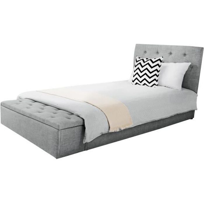 BOXY LIT LIN GRIS CLAIR 90X190 CM 1 COFFRE DE RANGEMENT