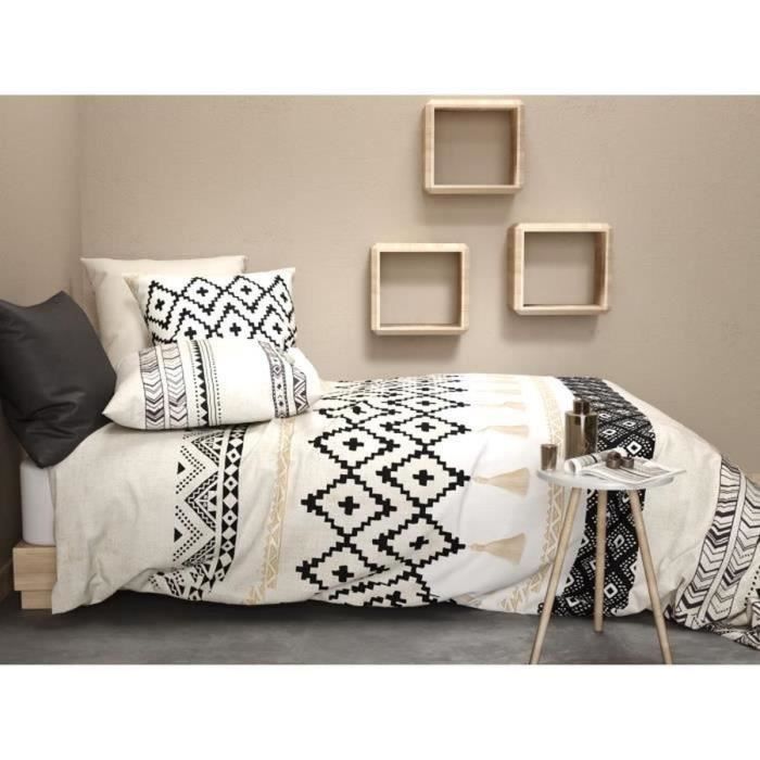 Housse de Couette Coton 240cm X 260cm +2Taies 63x63cm Boheme 100% Coton Tissage 57 fils