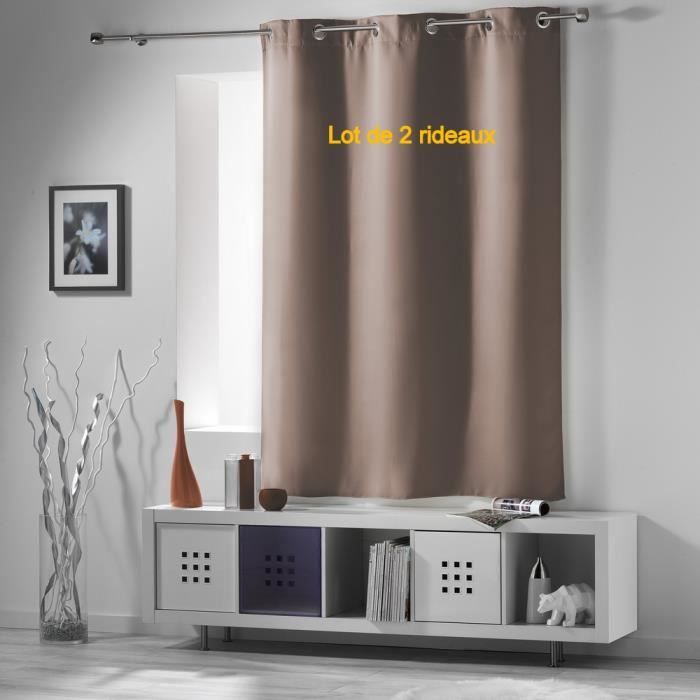 Lot de 2 rideaux a oeillets 140 x 180 cm occultant uni occult Noisette