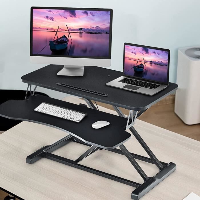 GOPLUS Poste de Travail Assis-Debout Hauteur Réglable,Tables de 2 Couches au Bureau,Support Amovible pour Ordinateur et Clavier,Noir