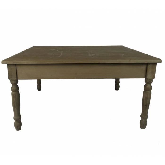 Grande Table Basse Console de Salon Bout de Canapé Desserte d'Appoint Forme Carrée en Bois Patiné Marron 45x90x90cm