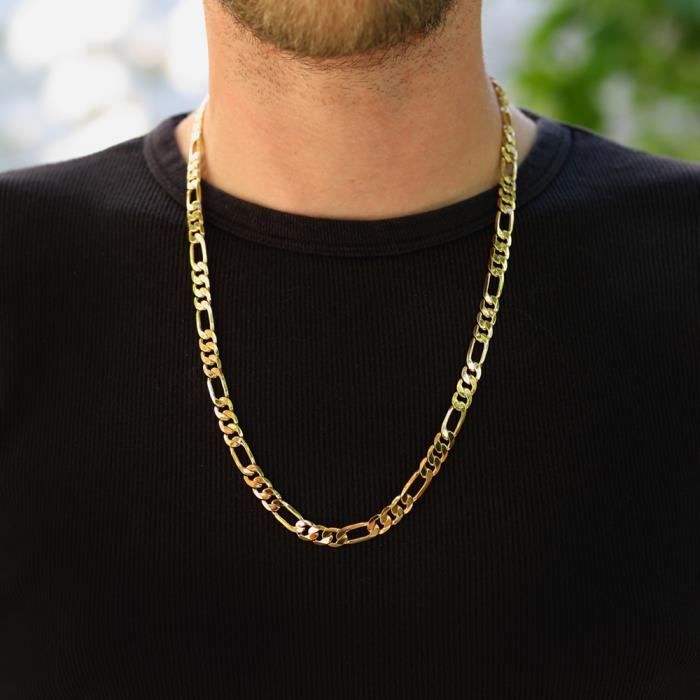 Collier Homme 10mm plaqué or jaune Plat coupe Figaro