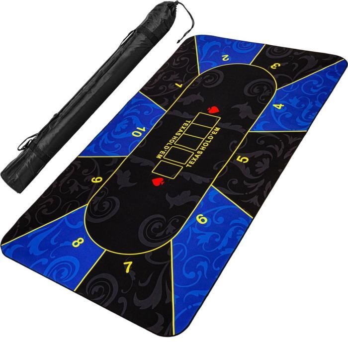 Tapis de Poker XXL, max. 10 joueurs, dimensions 200x90 cm, couleur bleu-noir, sac de transport inclus