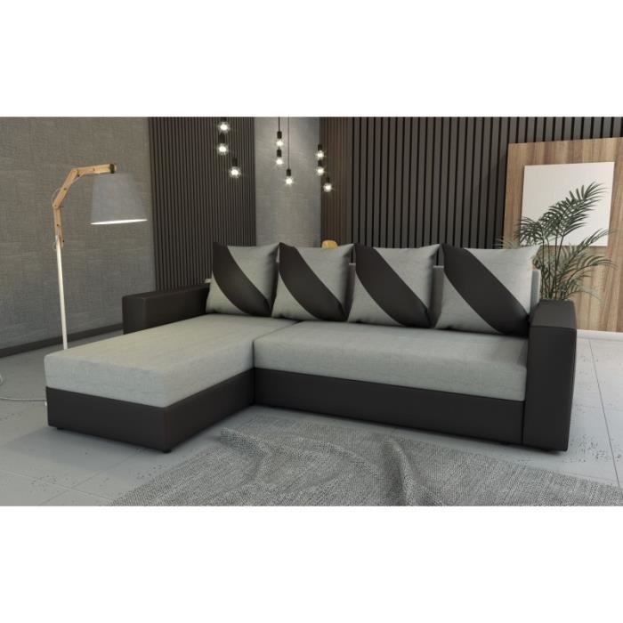 Canapé d'angle convertible HULI gris et noir