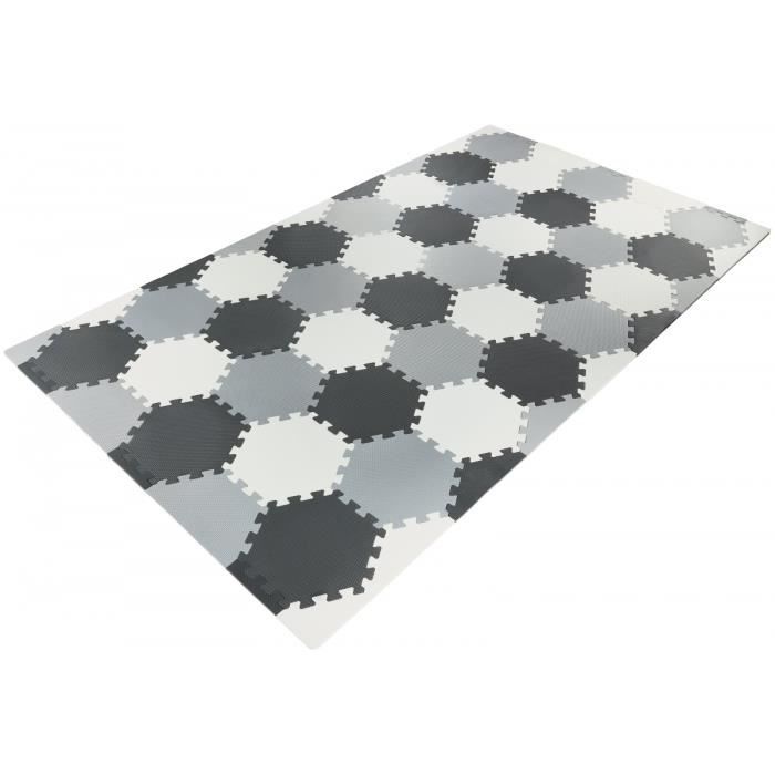 Moby-System Tapis d'éveil Bébé 260 x135 x 1 cm- 43 Pièces - Grand Tapis Puzzle- Mousse EVA - Tapis de Jeu Enfants sans Odeur- Gris