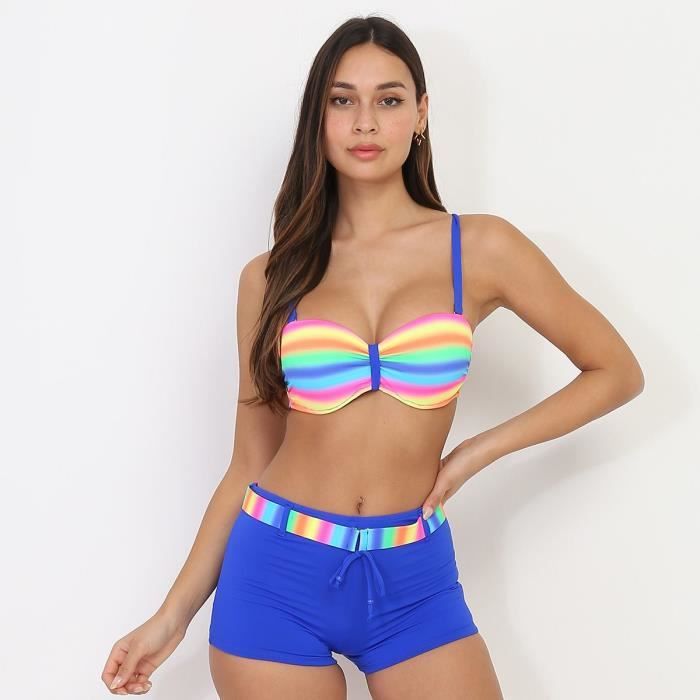 Maillot de bain 2 pièces bleu avec shorty