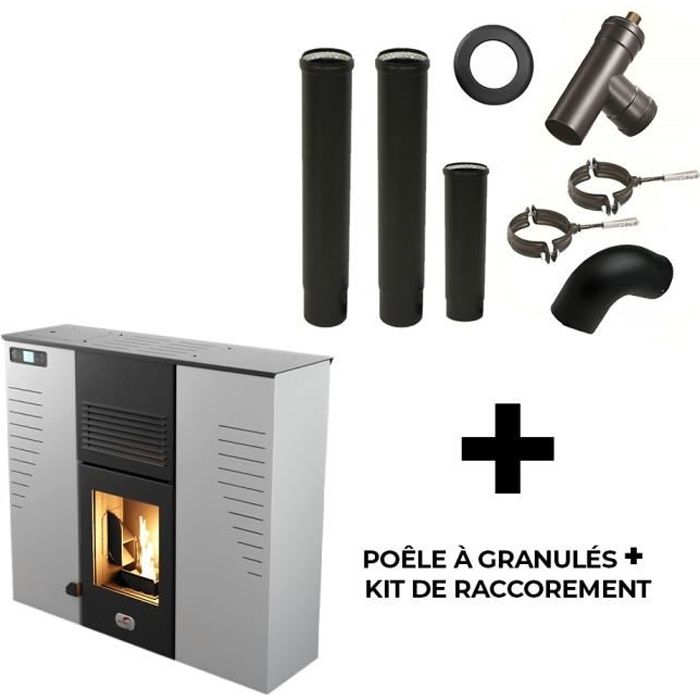 Poêle à granulés Etanche Slim Alize 12,5 kW Blanc Sannover + Kit Raccordement Fumisterie