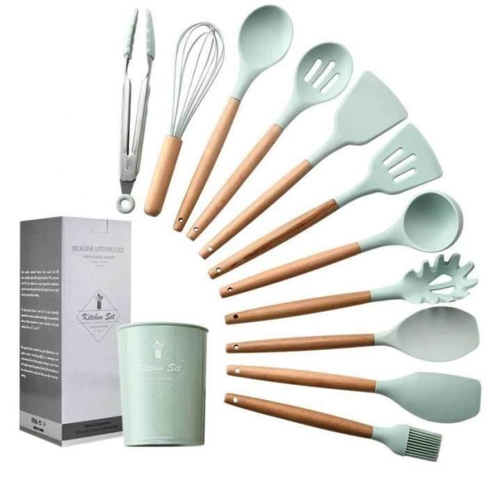 HK21623-11pcs Set ustensiles de cuisine en silicone avec Boîte de rangement Coffret