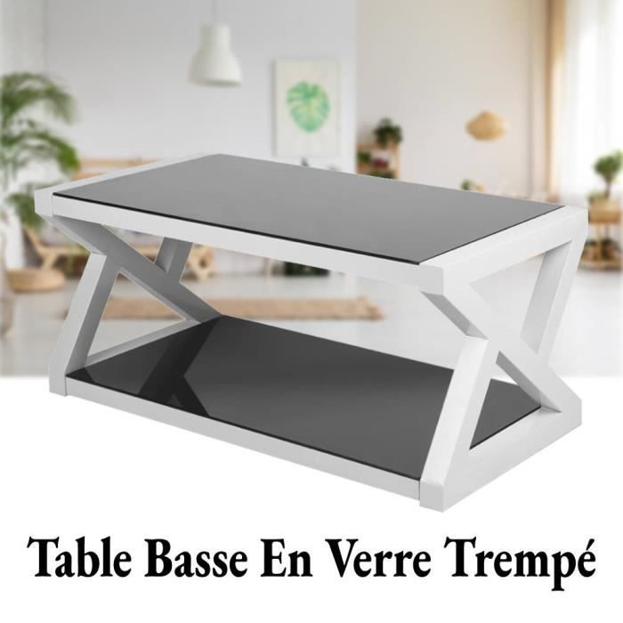 Table Basse Table de Salon en Verre trempé 99.5x50x44cm Noir PET29
