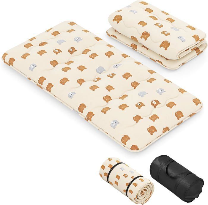 GOPLUS Matelas Futon Japonais 1 Personnes 90x200CM-Lit de Couchage Enroulable de Sol et Portable avec Sac de Transport Marron