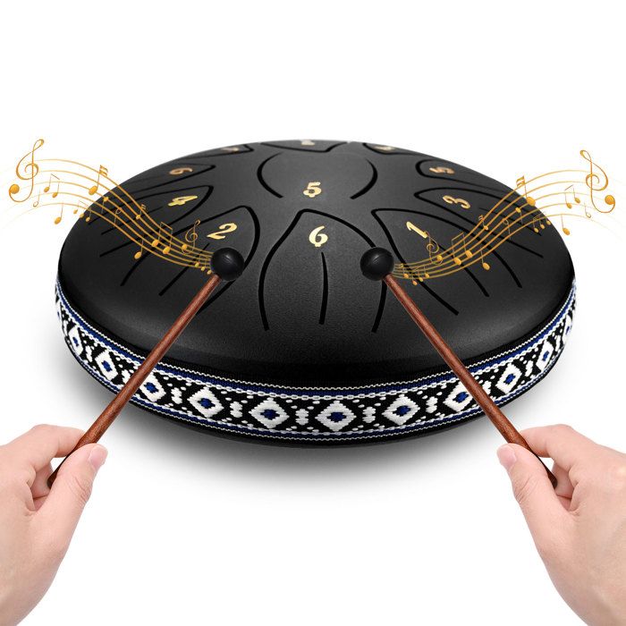 Tambour à Langue En Acier 11 Notes 15,2 Cm – Avec Maillets, Sac Et Livre De Musique, Idéal Méditation, Cadeau Relaxation