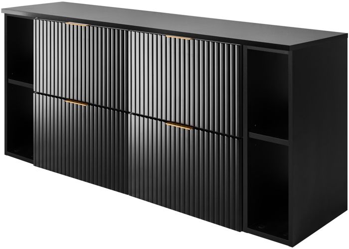 Meuble de Salle de Bain Suspendu Sous Vasque avec 2 Étagères Extensions et Plan FLOW – Noir – 160 cm Meuble de Salle de Bain Suspendu Sous Vasque avec 2 Étagères Extensions et Plan FLOW – Noir – 160 cm
