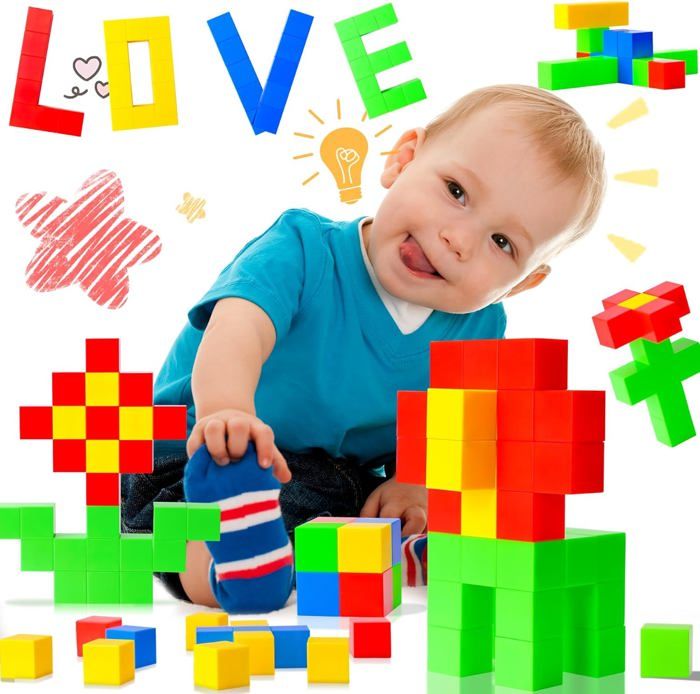 100 Blocs Magnétiques Crifeton 2cm - Jeu Construction Enfant 3+ Ans, Couleurs Vives, Aimants Forts