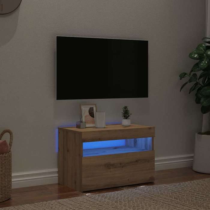 vidaXL Meuble TV avec lumières LED chêne artisanal bois dingénierie support TV meuble multimédia console TV meuble 856311