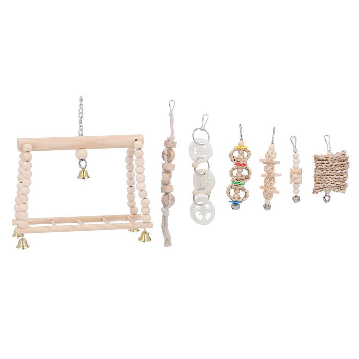 Meilleurs prix pour Balançoire à oiseaux Jouets à mâcher Cloche suspendue Échelle descalade en pin Accessoires pour cage à oiseaux Jouets pour