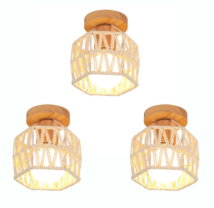iDEGU 3pcs Rétro Plafonnier en Carré Lampe de Plafond Industriel Vintage en Rotin Blanc Lustre Abat-jour Cage pour Couloir Entrée iDEGU 3pcs Rétro Plafonnier en Carré Lampe de Plafond Industriel Vintage en Rotin Blanc Lustre Abat-jour Cage pour Couloir Entrée