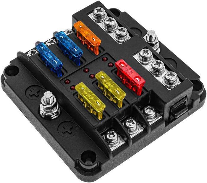 12 Voies Boîte Fusibles,12V Porte Fusible,12 Voyants LED Couvercle De Protection Etanchboite A Fusibles Avec 24 Voiture Fusible A Lame 80222165