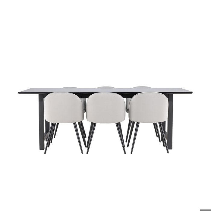 Oslo ensemble pour salle à manger table de salle à manger 100x220cm noir et 6 Skagen chaise velours gris. Oslo ensemble pour salle à manger table de salle à manger 100x220cm noir et 6 Skagen chaise velours gris.