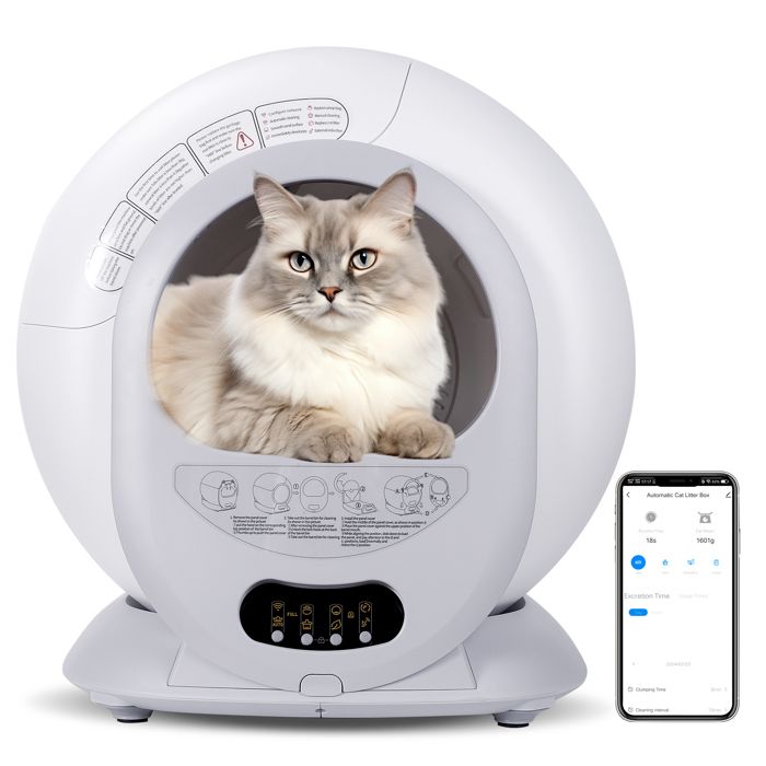Meilleurs prix pour DNKELAR Bac à litière autonettoyant pour Chat - DNKELAR - Maison De Toilette Pour Chat - Contrôle App - 65L - Gris